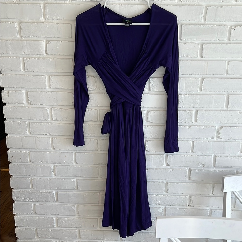 Olian - Maternity Purple Knee-Length Long Sleeve Wrap Dress